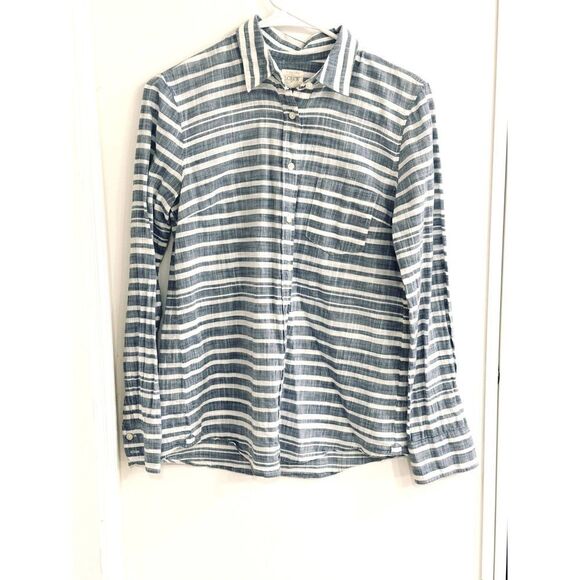 Perfect J. Crew Summer Striped Blue & White Lightweight Cotton Button-Up XS EUC - Picture 1 of 9